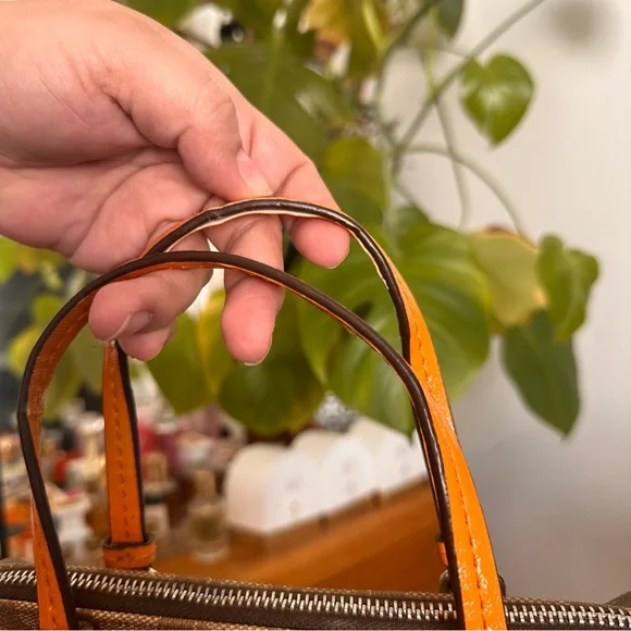 Coach mini Signature Brown Satchel with Orange Trim 2way bag - Picture 6 of 10